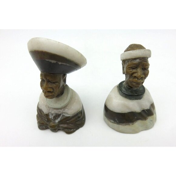 Small STONE BUST Set Colourful Hand Carved in Zimbabwe Africa 3.1" and 2.7" Tall - Picture 6 of 7